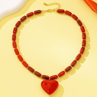 Crimson Heart Beaded Necklace | 80N92992-Necklaces-JOSSLYN by wall to wall-Stuffology - Where Vintage Meets Modern, A Boutique for Real Women in Crosbyton, TX