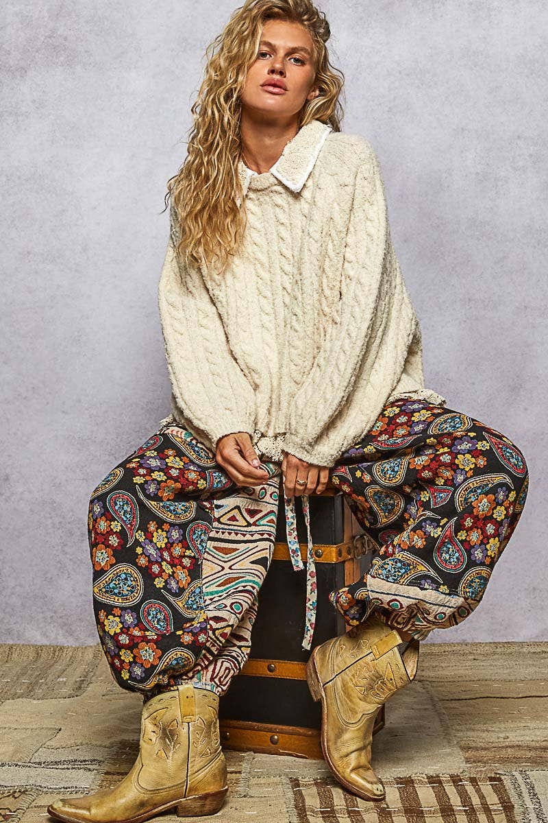 Collar neck double gauze crochet patch solid sweater top - POL Clothing-Sweaters-Pol Clothing-Stuffology - Where Vintage Meets Modern, A Boutique for Real Women in Crosbyton, TX