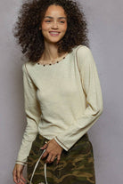 POL Clothing - Long Sleeve Knit Top with Stud Details-Pol Clothing-Stuffology - Where Vintage Meets Modern, A Boutique for Real Women in Crosbyton, TX