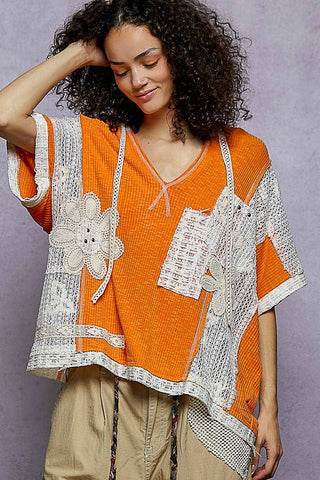 POL Clothing Orange Crochet Patch Hoodie Top-Hoodie-Pol Clothing-Stuffology - Where Vintage Meets Modern, A Boutique for Real Women in Crosbyton, TX