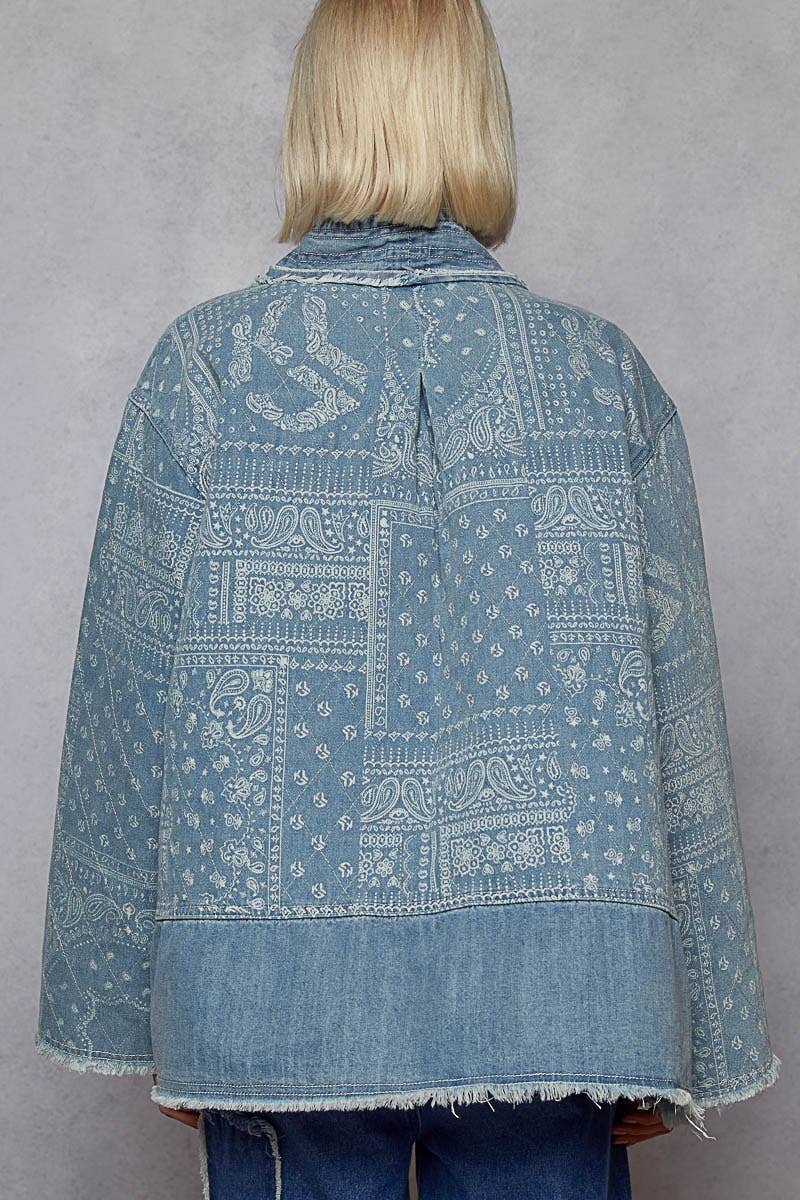 POL Clothing - Paisley pattern patch detail quilted woven twill jacket-Denim Jacket-Pol Clothing-Stuffology - Where Vintage Meets Modern, A Boutique for Real Women in Crosbyton, TX