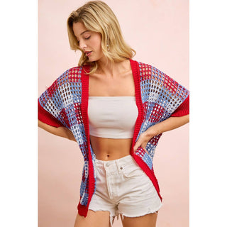 Checker Board Open Knit Cardigan-Cardigan-BiBi-Stuffology - Where Vintage Meets Modern, A Boutique for Real Women in Crosbyton, TX