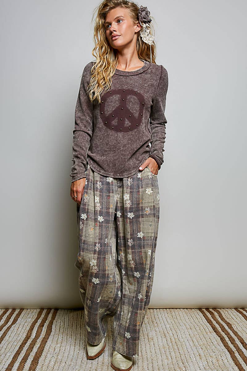 Studded Peace Sign Long Sleeve Thermal Top-Tops-Pol Clothing-Stuffology - Where Vintage Meets Modern, A Boutique for Real Women in Crosbyton, TX