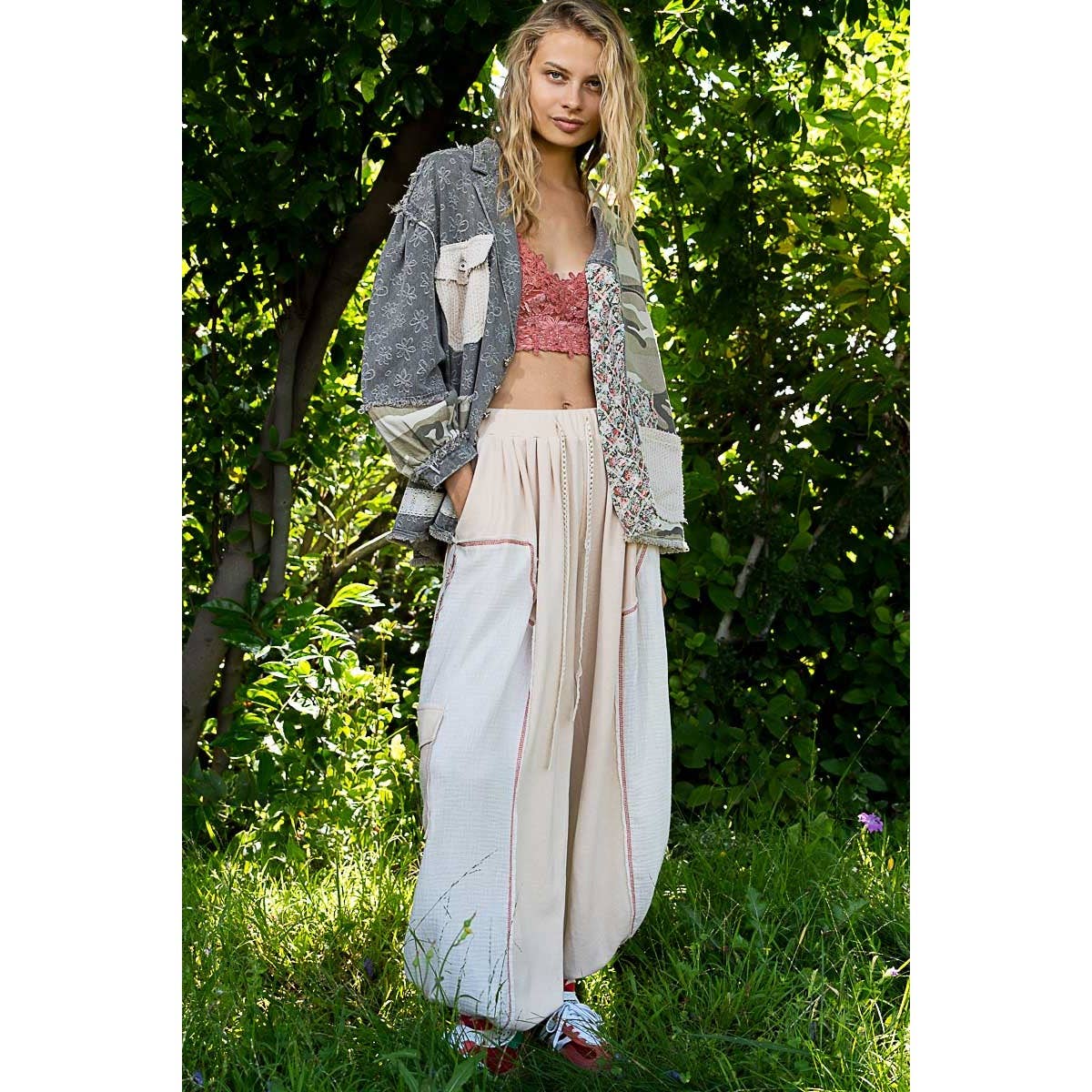 Oversized balloon sleeve camo pattern twill jacket-Jackets-Pol Clothing-Stuffology - Where Vintage Meets Modern, A Boutique for Real Women in Crosbyton, TX