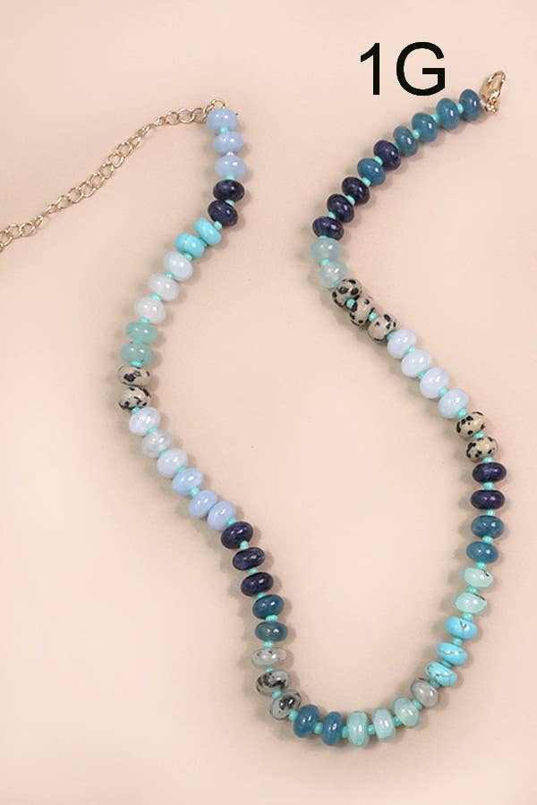 NATURAL AGATE GLASS SEMI PRECIOUS BEAD NECKLACE | 80N896-JOSSLYN by wall to wall-Stuffology - Where Vintage Meets Modern, A Boutique for Real Women in Crosbyton, TX