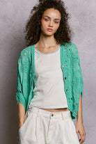 Batwing Sleeve Button Down Solid Crochet Cardigan Top-Pol Clothing-Stuffology - Where Vintage Meets Modern, A Boutique for Real Women in Crosbyton, TX