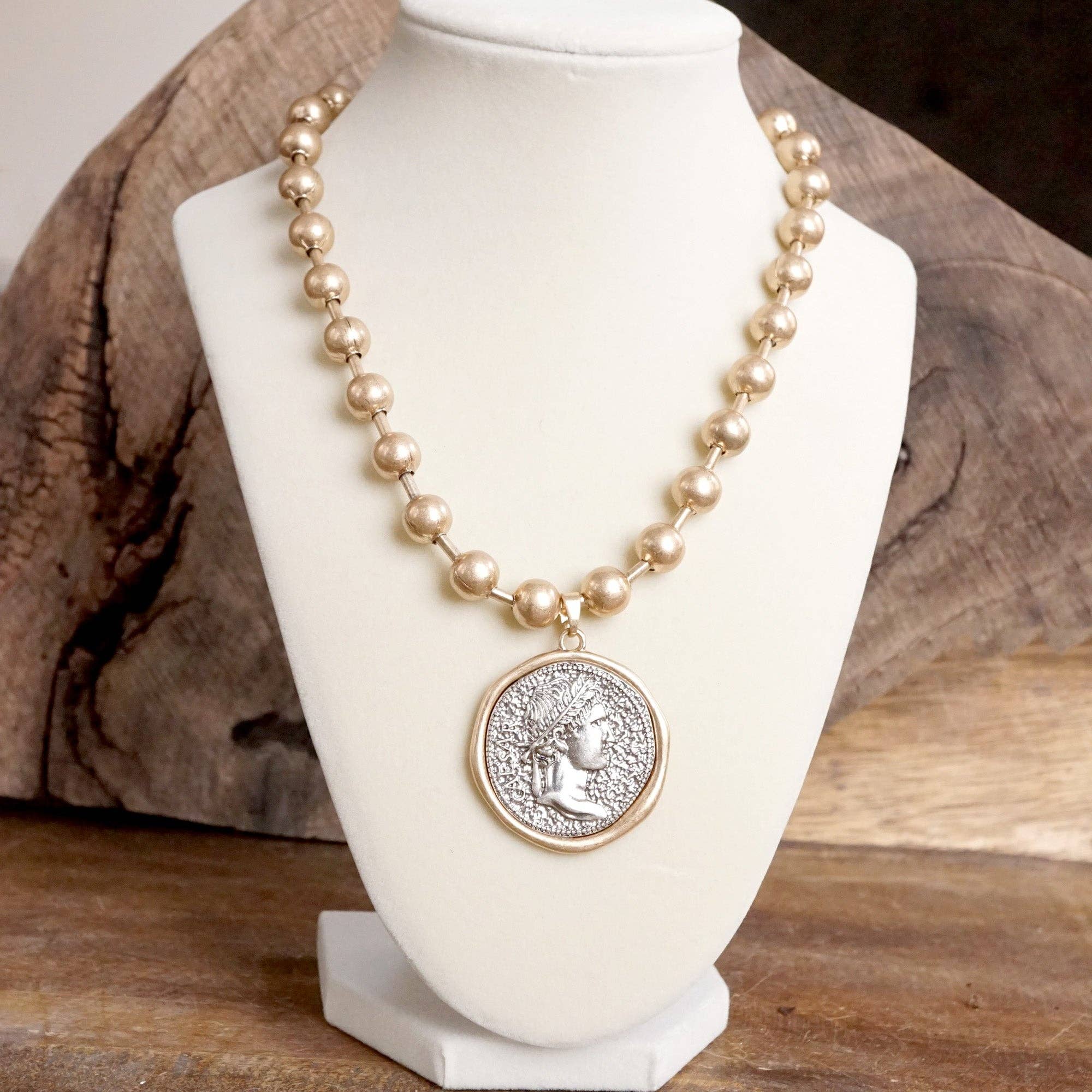 Coin Chunky Ball Chain Statement Necklace – Gold Tone-Necklaces-PennyLine inc-Stuffology - Where Vintage Meets Modern, A Boutique for Real Women in Crosbyton, TX