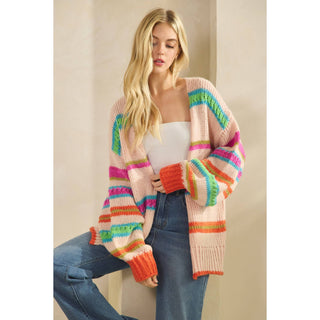 RAINBOW CHUNKY KNIT CARDIGAN-Cardigans-Sage + Fig-Stuffology - Where Vintage Meets Modern, A Boutique for Real Women in Crosbyton, TX