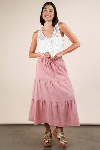 Elastic Waist Tiered Maxi Skirt-Skirts-VERY J-Stuffology - Where Vintage Meets Modern, A Boutique for Real Women in Crosbyton, TX