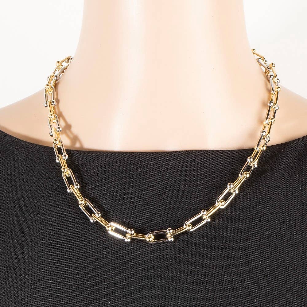 Two Tone U Chain Link Necklace-The Looks by Fame Accessories-Stuffology - Where Vintage Meets Modern, A Boutique for Real Women in Crosbyton, TX