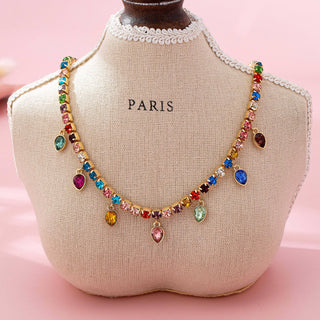 Multicolor Glass Crystal Tennis Teardrop Necklace | 80N92890-Necklaces-JOSSLYN by wall to wall-Stuffology - Where Vintage Meets Modern, A Boutique for Real Women in Crosbyton, TX