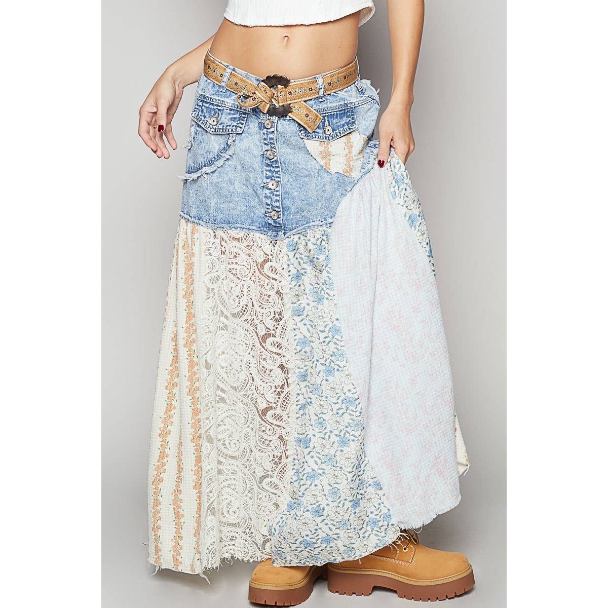 POL Clothing Woven Floral Print Mixed Skirt-Skirts-Pol Clothing-Stuffology - Where Vintage Meets Modern, A Boutique for Real Women in Crosbyton, TX