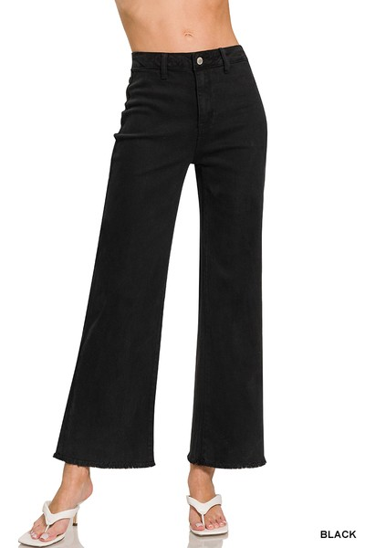 BLACK ACID WASH STRAIGHT WIDE PANTS FRAYED CUTOFF HEM / STUFFOLOGY BOUTIQUE-Jeans-Zenana-Stuffology - Where Vintage Meets Modern, A Boutique for Real Women in Crosbyton, TX