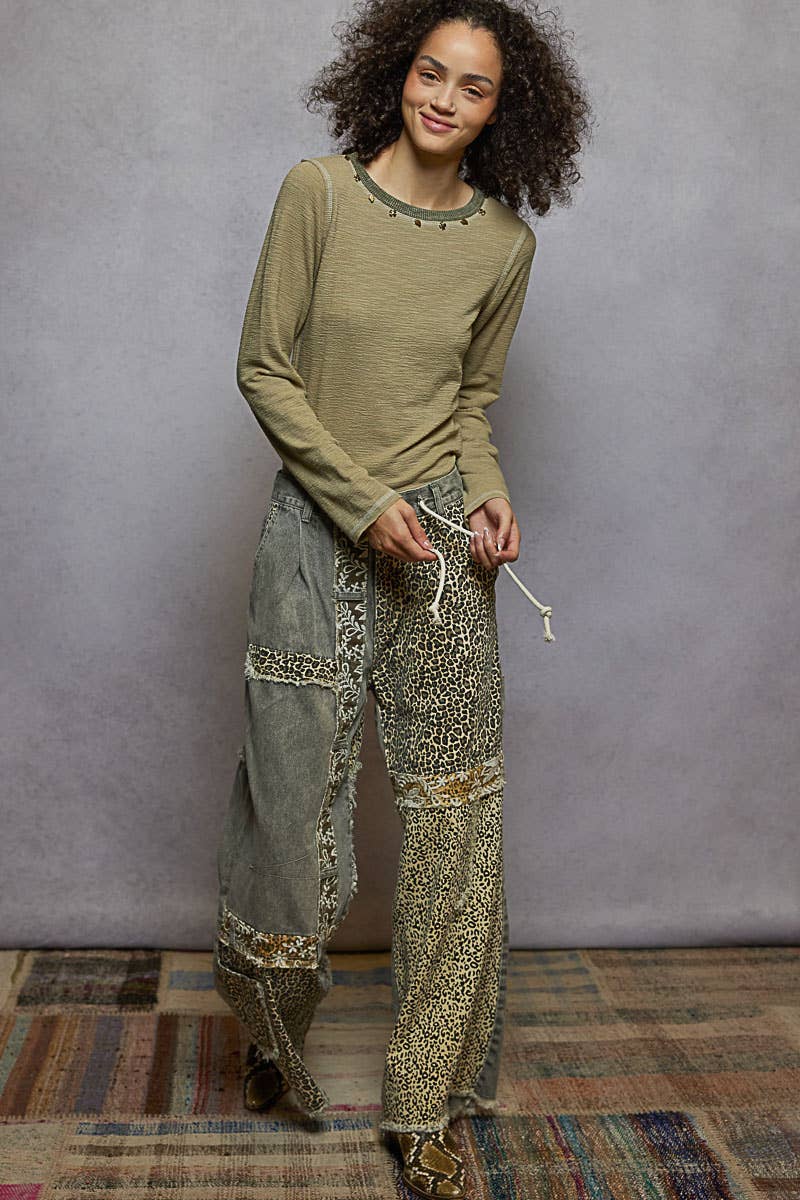 POL Clothing - Long Sleeve Knit Top with Stud Details-Pol Clothing-Stuffology - Where Vintage Meets Modern, A Boutique for Real Women in Crosbyton, TX