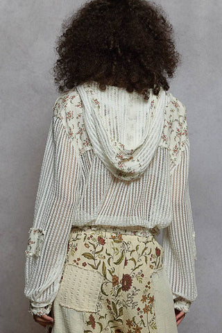 Cream Vintage Washed Floral Print Hoodie Jacket-Jackets-Pol Clothing-Stuffology - Where Vintage Meets Modern, A Boutique for Real Women in Crosbyton, TX
