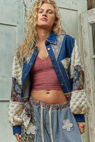 POL Clothing - Denim Patchwork Jacket-Denim Jacket-Pol Clothing-Stuffology - Where Vintage Meets Modern, A Boutique for Real Women in Crosbyton, TX