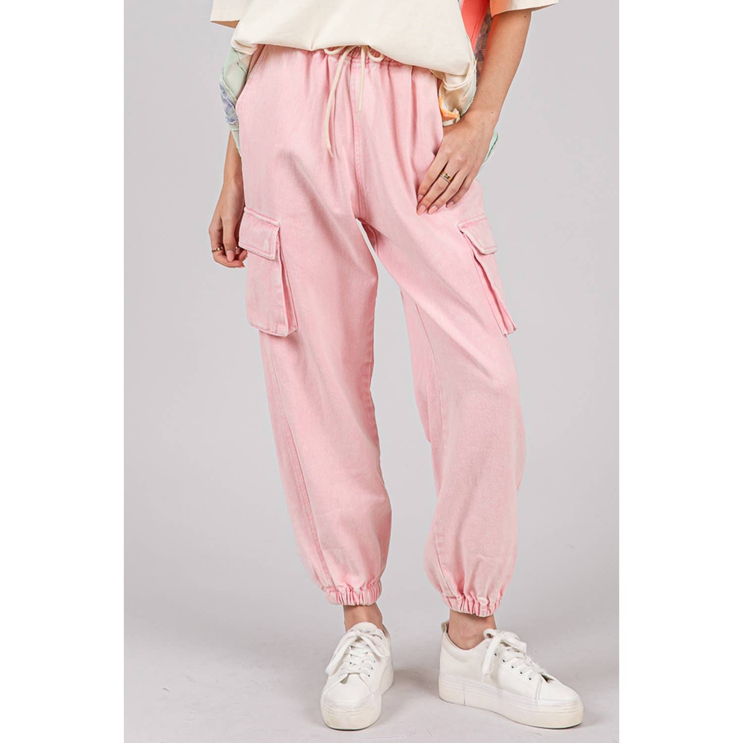 ACID WASH DENIM CARGO JOGGERS-pants-Sage + Fig-Stuffology - Where Vintage Meets Modern, A Boutique for Real Women in Crosbyton, TX