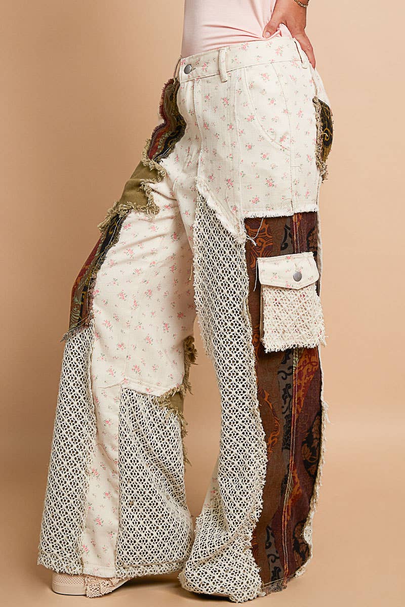 Printed Patchwork Star Detail Woven Twill Pants Jeans /Stuffology Boutique-Jeans-Pol Clothing-Stuffology - Where Vintage Meets Modern, A Boutique for Real Women in Crosbyton, TX