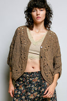 Batwing Sleeve Button Down Solid Crochet Cardigan Top-Pol Clothing-Stuffology - Where Vintage Meets Modern, A Boutique for Real Women in Crosbyton, TX