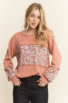 LONG SLEEVE RIBBED FLORAL TOP-TOP-HEIMISH-Stuffology - Where Vintage Meets Modern, A Boutique for Real Women in Crosbyton, TX
