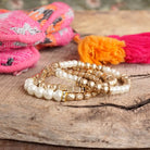 Pearls and Antique Gold Beaded Bracelet Set-Bracelets-PennyLine inc-Stuffology - Where Vintage Meets Modern, A Boutique for Real Women in Crosbyton, TX