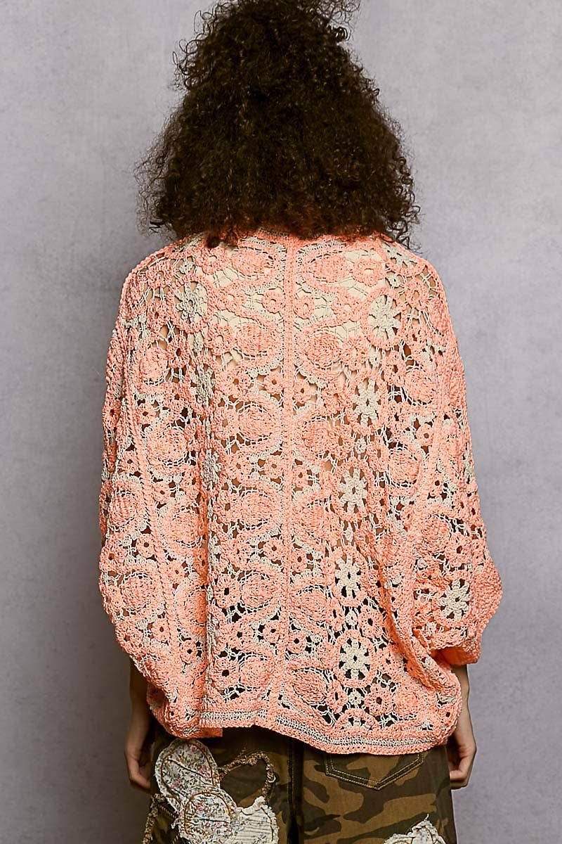 POL Clothing Orange Crochet Batwing Cardigan-Cardigan-Pol Clothing-Stuffology - Where Vintage Meets Modern, A Boutique for Real Women in Crosbyton, TX