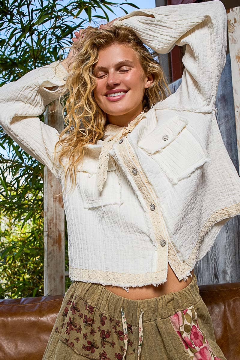 Vintage Wash Double Gauze Hoodie Jacket-Hoodie-Pol Clothing-Stuffology - Where Vintage Meets Modern, A Boutique for Real Women in Crosbyton, TX