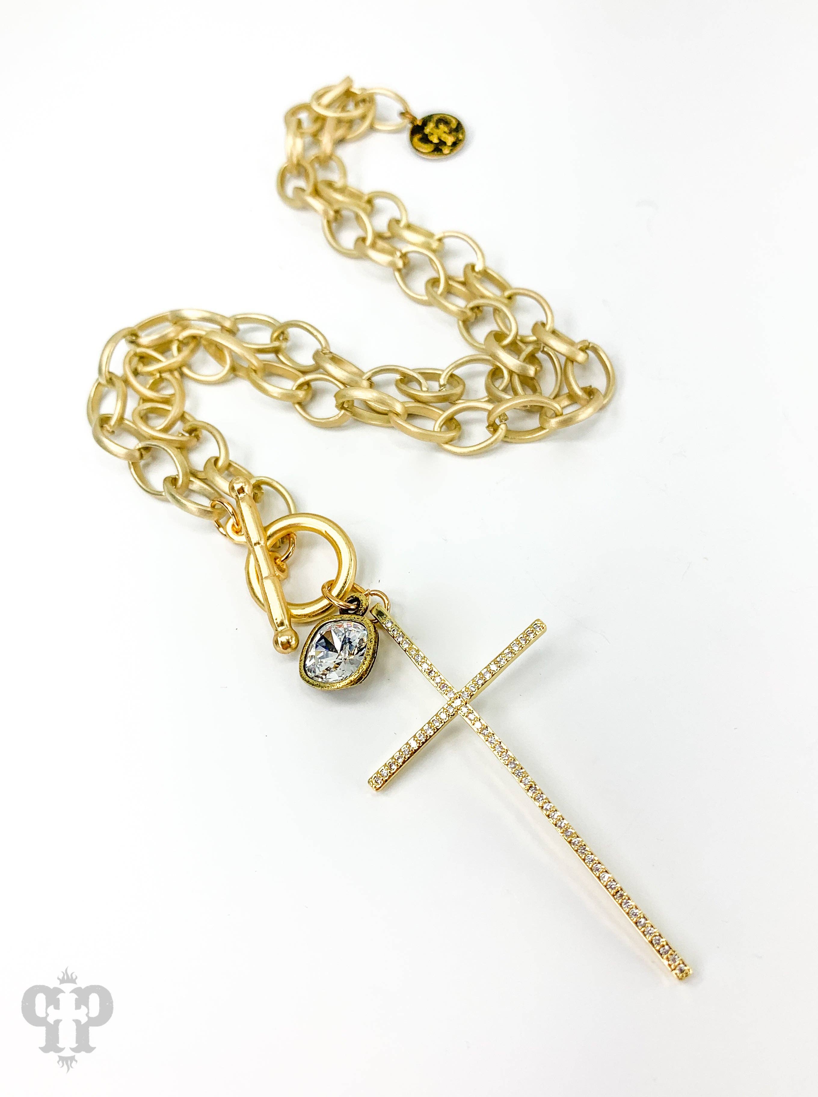 Pave rhinestone cross pendant necklace, Austrian crystal-Necklaces-Pink Panache Brands-Stuffology - Where Vintage Meets Modern, A Boutique for Real Women in Crosbyton, TX