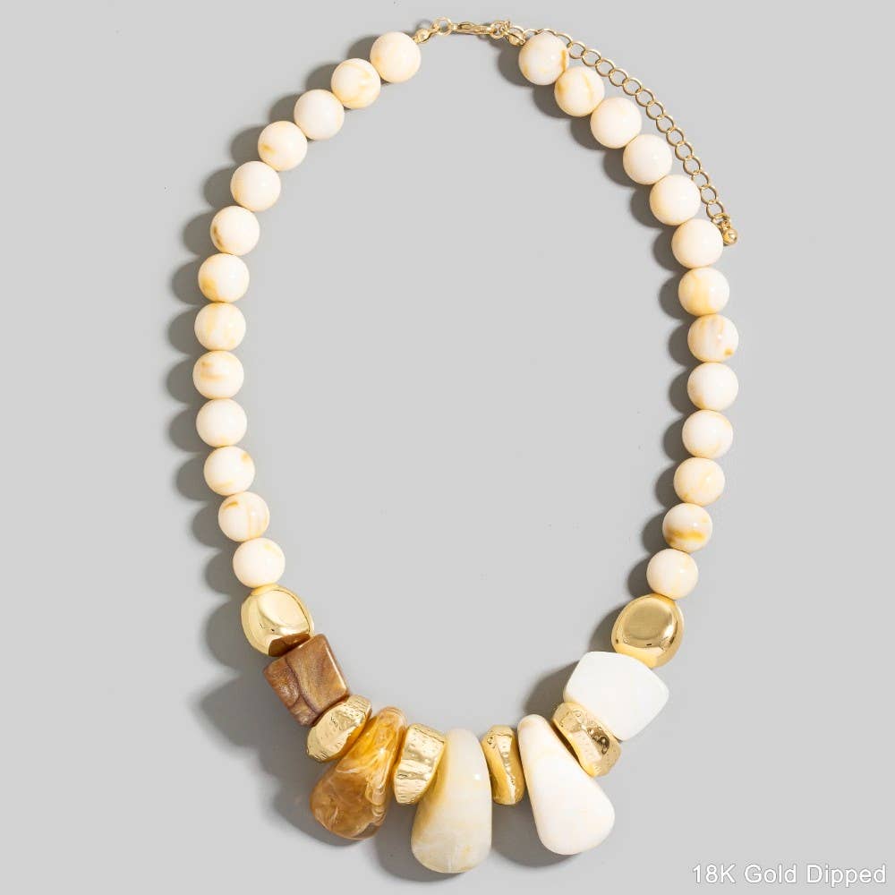 Gold Dipped Acrylic Chunky Beaded Statement Necklace-The Looks by Fame Accessories-Stuffology - Where Vintage Meets Modern, A Boutique for Real Women in Crosbyton, TX