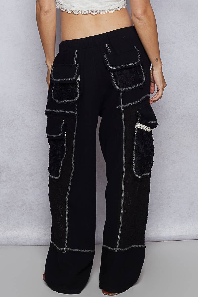 パンツ Patchwork Lace Pants 38 POL Clothing Solid Lace Patch Wide Pants – Stuffology Boutique