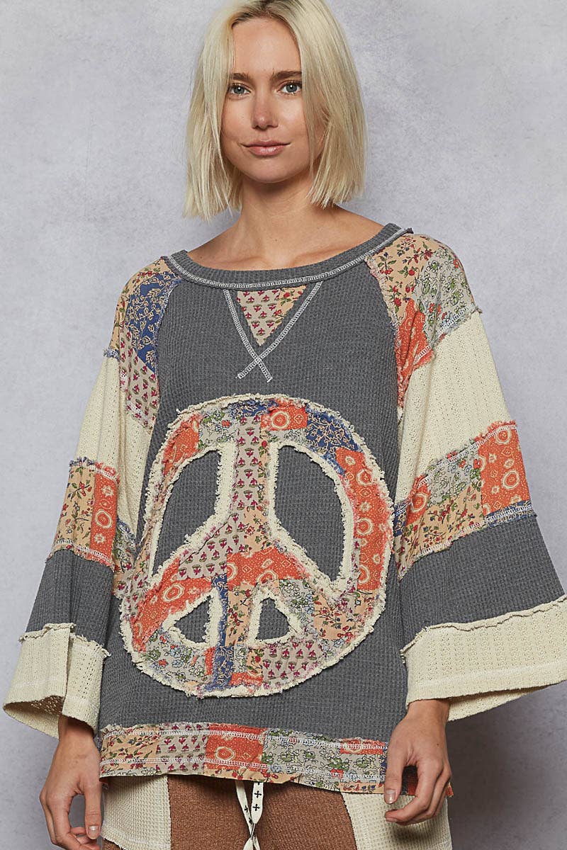 POL Clothing - Peace Sign Top-Pullover Top-Pol Clothing-Stuffology - Where Vintage Meets Modern, A Boutique for Real Women in Crosbyton, TX