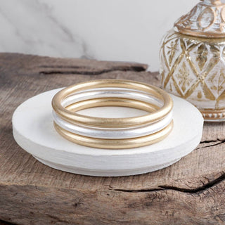 Sundrift Glow – Mixed Metal Bangle Stack-Bracelets-PennyLine inc-Stuffology - Where Vintage Meets Modern, A Boutique for Real Women in Crosbyton, TX
