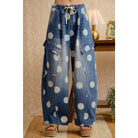 WASHED POLKA DOT DENIM BARREL PANTS WITH CARGO POCKETS-BiBi-Stuffology - Where Vintage Meets Modern, A Boutique for Real Women in Crosbyton, TX