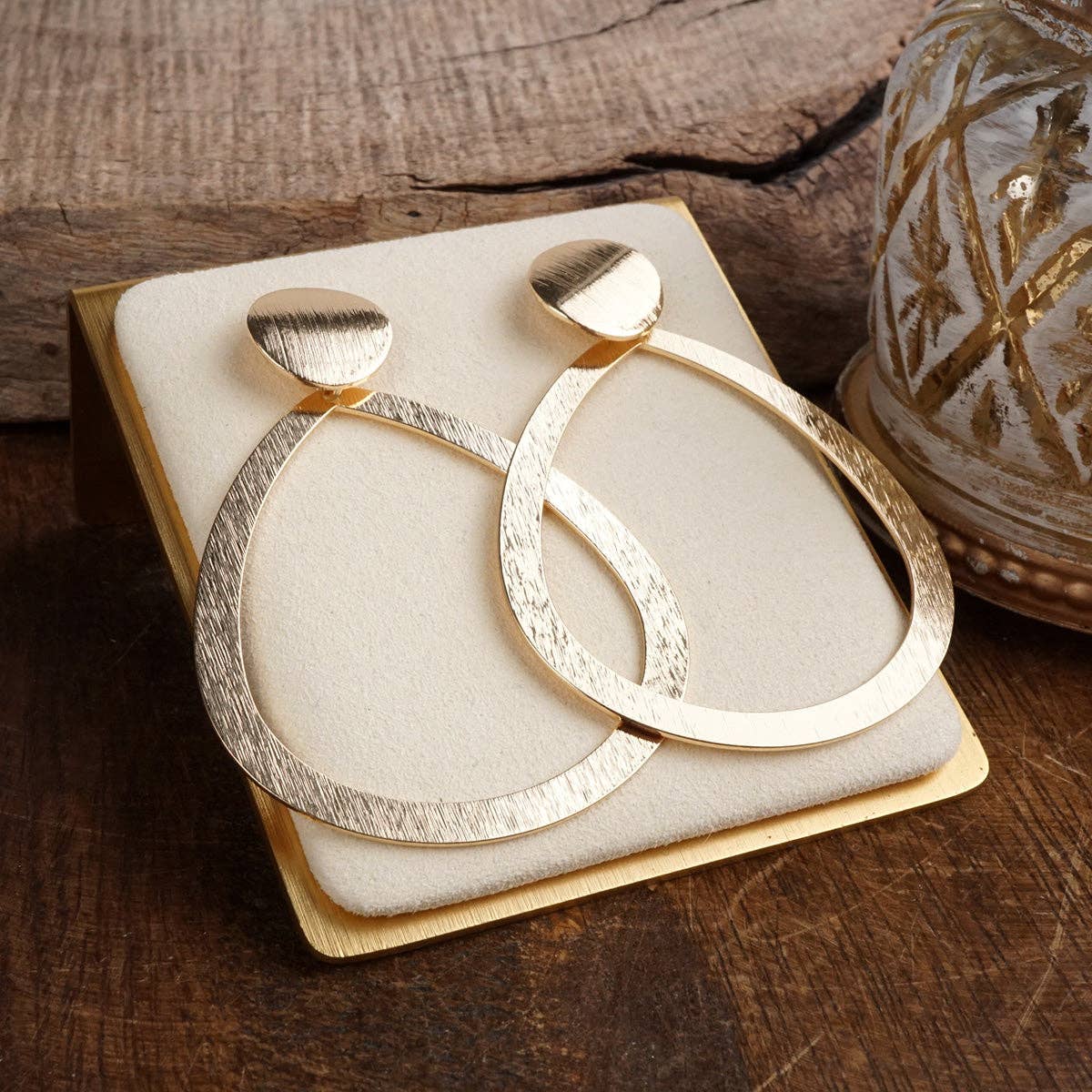 Teardrop Shape Statement Earrings – Gold Tone-PennyLine inc-Stuffology - Where Vintage Meets Modern, A Boutique for Real Women in Crosbyton, TX