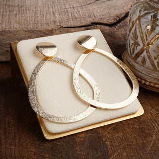 Teardrop Shape Statement Earrings – Gold Tone-Earrings-PennyLine inc-Stuffology - Where Vintage Meets Modern, A Boutique for Real Women in Crosbyton, TX