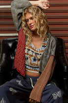 Star pattern raw edge French terry mixed sweater cardigan-Sweater Cardigan-Pol Clothing-Stuffology - Where Vintage Meets Modern, A Boutique for Real Women in Crosbyton, TX