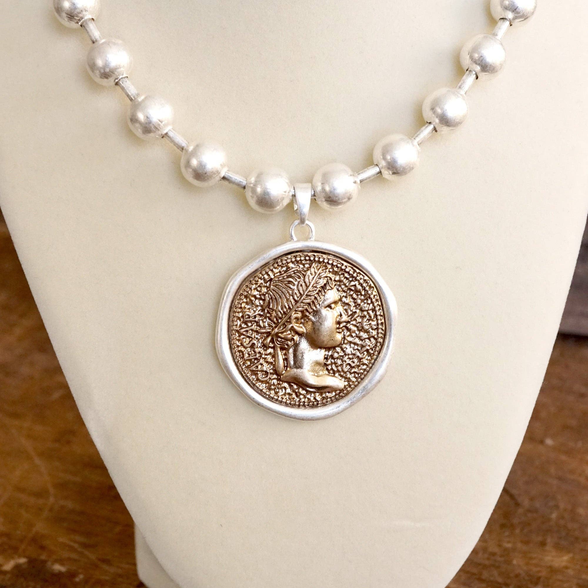 Coin Chunky Ball Chain Statement Necklace – Gold and Silver Tone-Necklaces-PennyLine inc-Stuffology - Where Vintage Meets Modern, A Boutique for Real Women in Crosbyton, TX