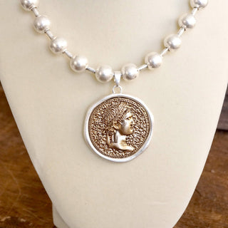 Coin Chunky Ball Chain Statement Necklace – Gold and Silver Tone-Necklaces-PennyLine inc-Stuffology - Where Vintage Meets Modern, A Boutique for Real Women in Crosbyton, TX