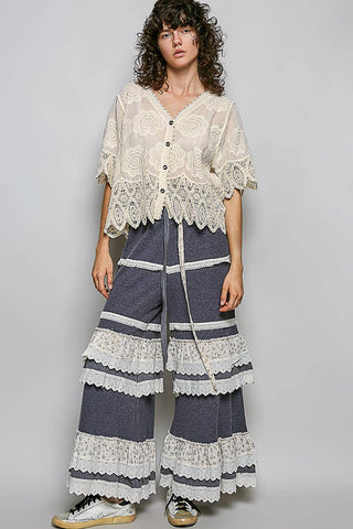 Crochet Trim Neckline Short Sleeve Jacket Top-Pol Clothing-Stuffology - Where Vintage Meets Modern, A Boutique for Real Women in Crosbyton, TX