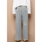 Distressed waist strape stripe denim wide pants-Jeans-Pol Clothing-Stuffology - Where Vintage Meets Modern, A Boutique for Real Women in Crosbyton, TX