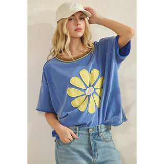 Daisy Applique Tee-Vintage Wash Tee-Sage + Fig-Stuffology - Where Vintage Meets Modern, A Boutique for Real Women in Crosbyton, TX