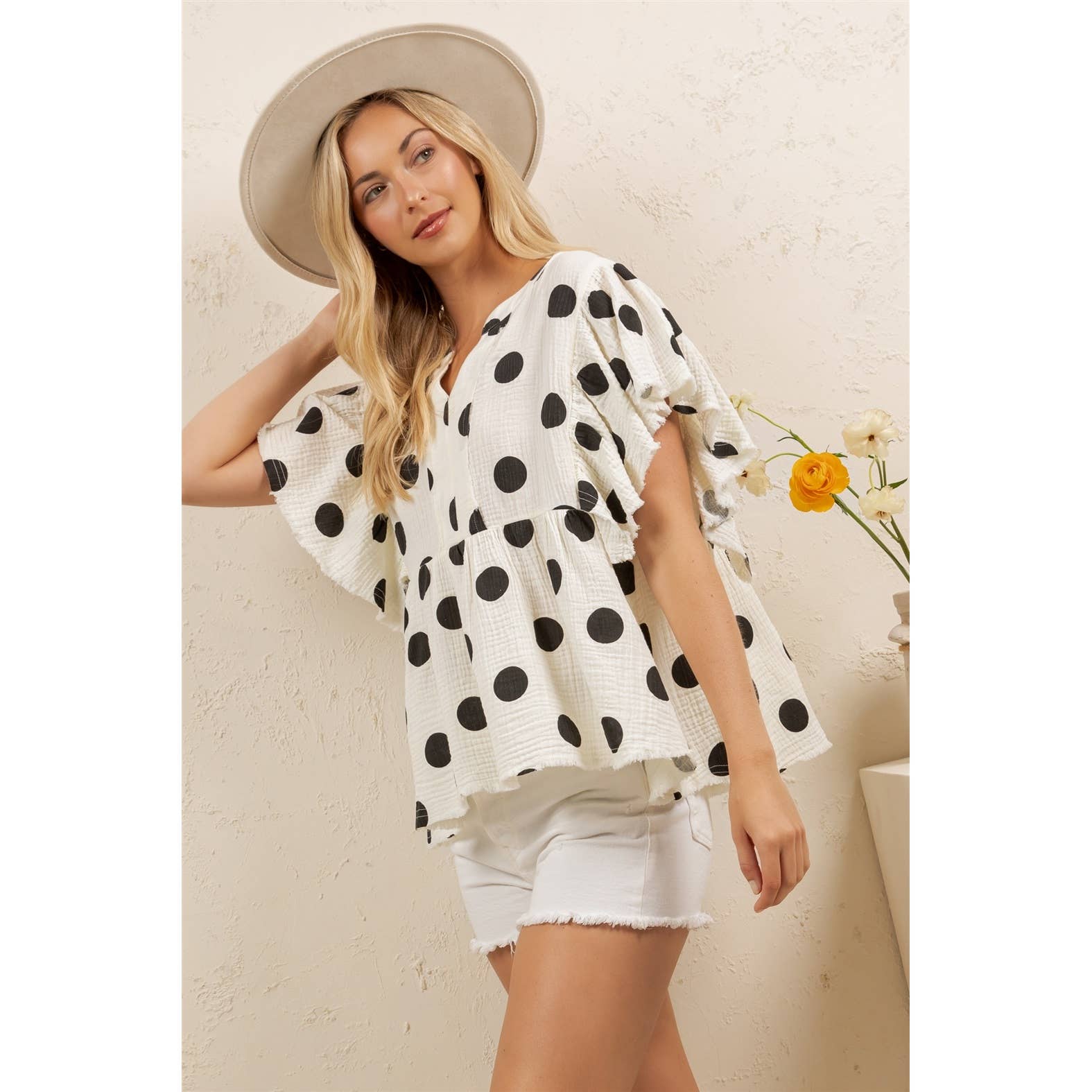 PLAYFUL POLKA PEPLUM TOP-Sage + Fig-Stuffology - Where Vintage Meets Modern, A Boutique for Real Women in Crosbyton, TX