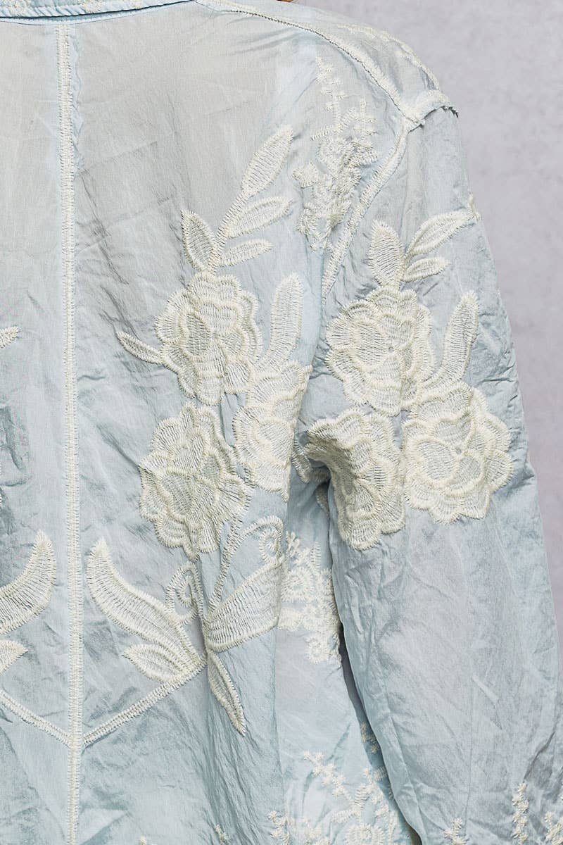 Long Sleeve Embroidered Scalloped Edge Shirt Top-Pol Clothing-Stuffology - Where Vintage Meets Modern, A Boutique for Real Women in Crosbyton, TX