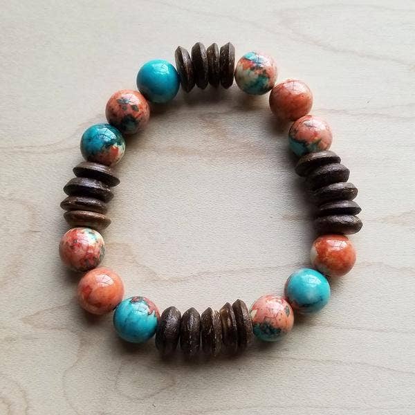 Multi-Colored Turquoise and Wood Stretch Bracelet /Stuffology Boutique-Bracelets-The Jewelry Junkie-Stuffology - Where Vintage Meets Modern, A Boutique for Real Women in Crosbyton, TX