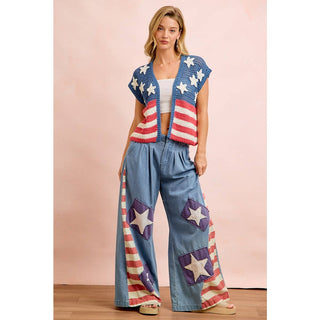 American Flag Short Sleeve Cardigan-Cardigan-BiBi-Stuffology - Where Vintage Meets Modern, A Boutique for Real Women in Crosbyton, TX