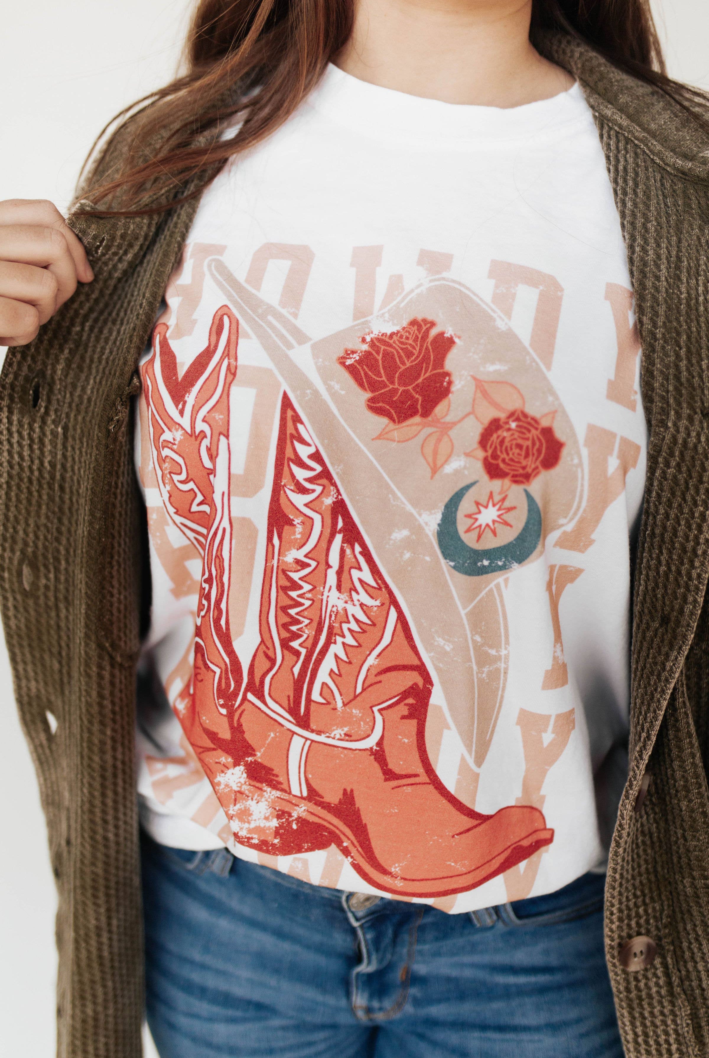 Howdy *cowboy boots* Graphic Tee | Stuffology Boutique-Graphic Tees-Whitney | Chaudoin Creations-Stuffology - Where Vintage Meets Modern, A Boutique for Real Women in Crosbyton, TX