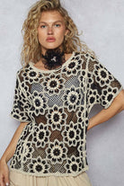 POL Clothing Round neck short sleeve crochet knit top-Top-Pol Clothing-Stuffology - Where Vintage Meets Modern, A Boutique for Real Women in Crosbyton, TX