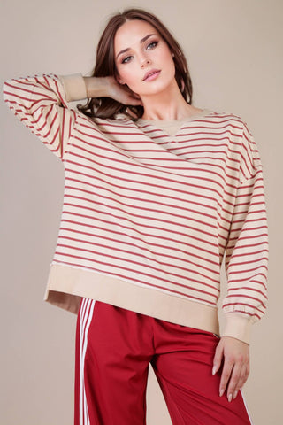Stripe Comfy Casual Oversized Knit Top-Pullover Top-VERY J-Stuffology - Where Vintage Meets Modern, A Boutique for Real Women in Crosbyton, TX