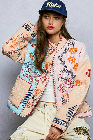 Graphic Colorful Embroidery Roomy Fit Jacket-Pol Clothing-Stuffology - Where Vintage Meets Modern, A Boutique for Real Women in Crosbyton, TX