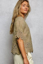 Crochet Trim Neckline Short Sleeve Jacket Top-Pol Clothing-Stuffology - Where Vintage Meets Modern, A Boutique for Real Women in Crosbyton, TX
